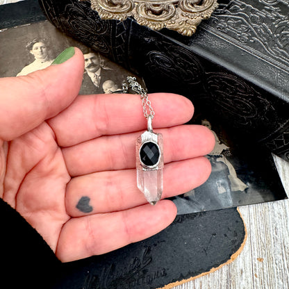 Raw Clear Quartz & Black Onyx Crystal Statement Necklace in Fine Silver / Foxlark Collection - One of a Kind FOXLARK