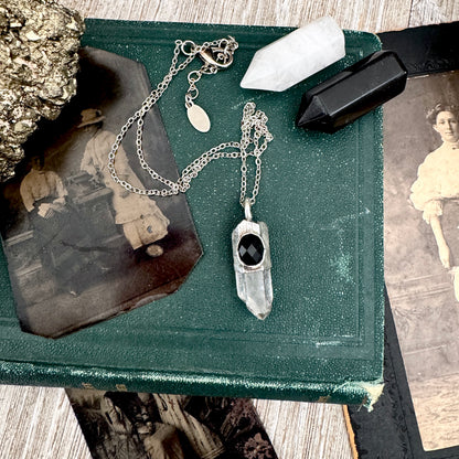 Raw Clear Quartz & Black Onyx Crystal Statement Necklace in Fine Silver / Foxlark Collection - One of a Kind FOXLARK