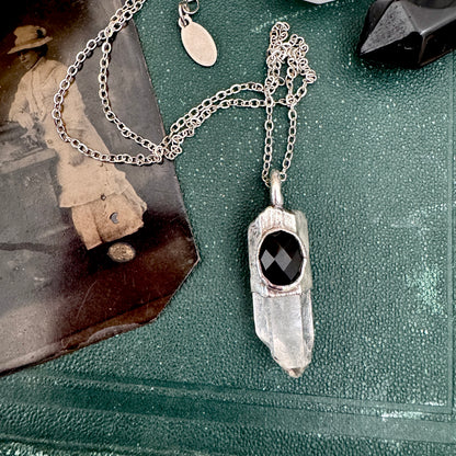 Raw Clear Quartz & Black Onyx Crystal Statement Necklace in Fine Silver / Foxlark Collection - One of a Kind FOXLARK