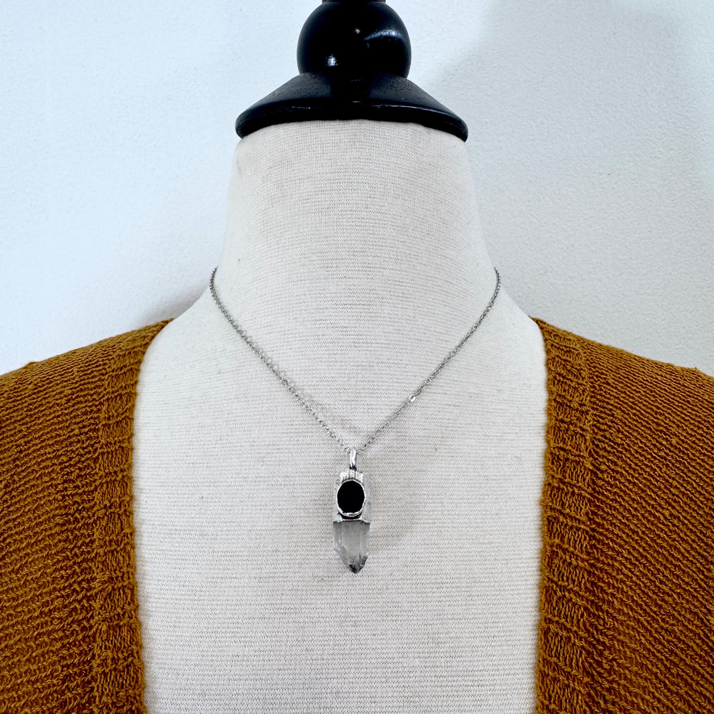 Raw Clear Quartz & Black Onyx Crystal Statement Necklace in Fine Silver / Foxlark Collection - One of a Kind FOXLARK