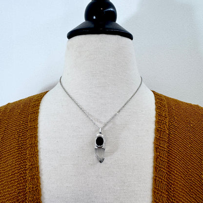 Raw Clear Quartz & Black Onyx Crystal Statement Necklace in Fine Silver / Foxlark Collection - One of a Kind FOXLARK