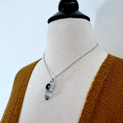 Raw Clear Quartz & Black Onyx Crystal Statement Necklace in Fine Silver / Foxlark Collection - One of a Kind FOXLARK