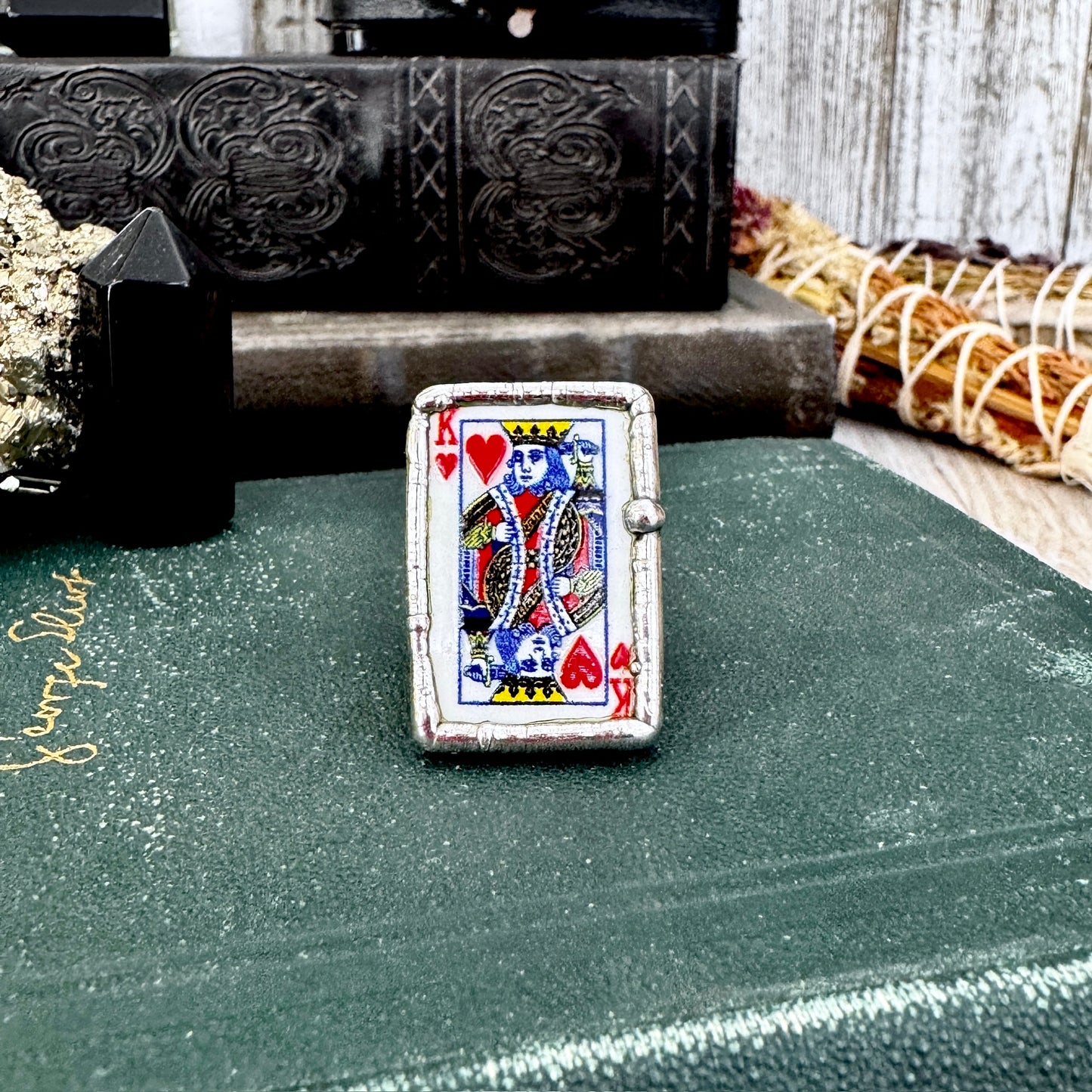 Playing Games - King Of Hearts Playing Card Ring Fine Silver Size 7 9.5 / One of a Kind FOXLARK
