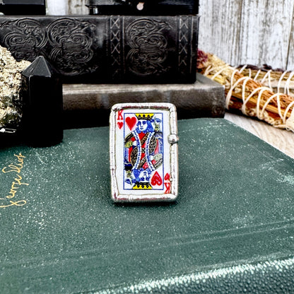 Playing Games - King Of Hearts Playing Card Ring Fine Silver Size 7 9.5 / One of a Kind FOXLARK