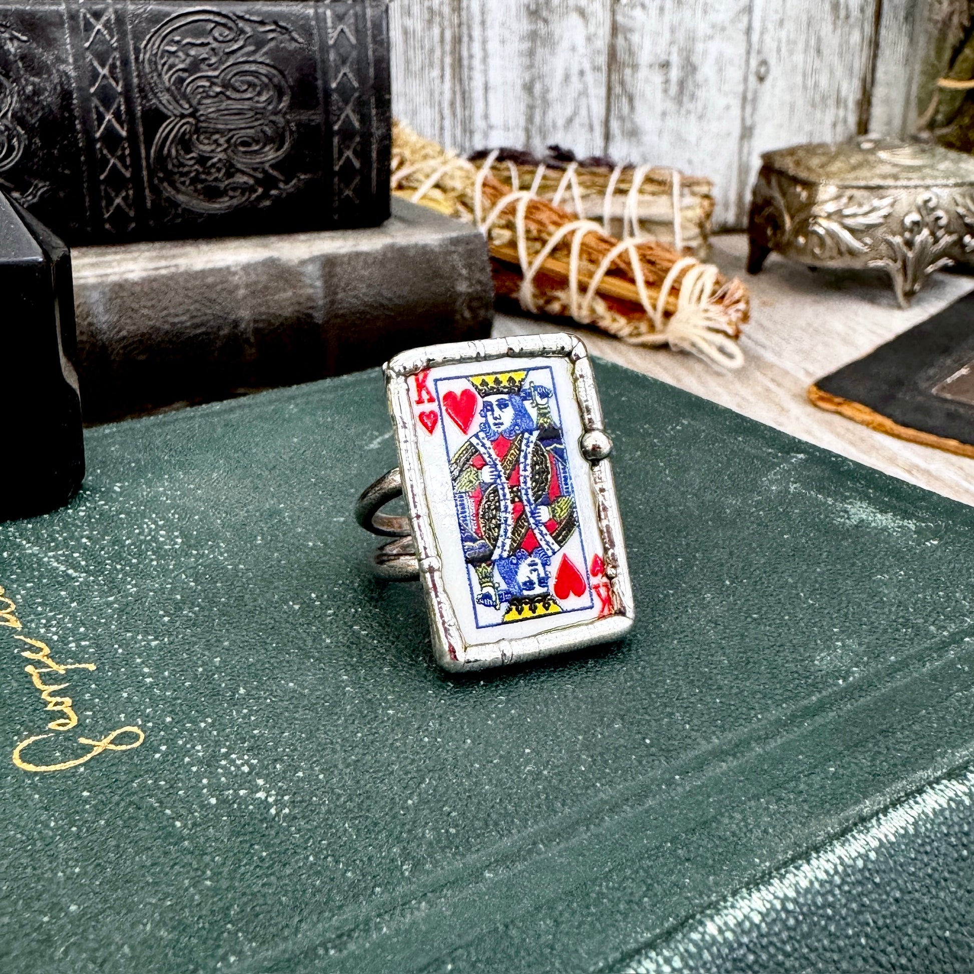 Playing Games - King Of Hearts Playing Card Ring Fine Silver Size 7 9.5 / One of a Kind FOXLARK