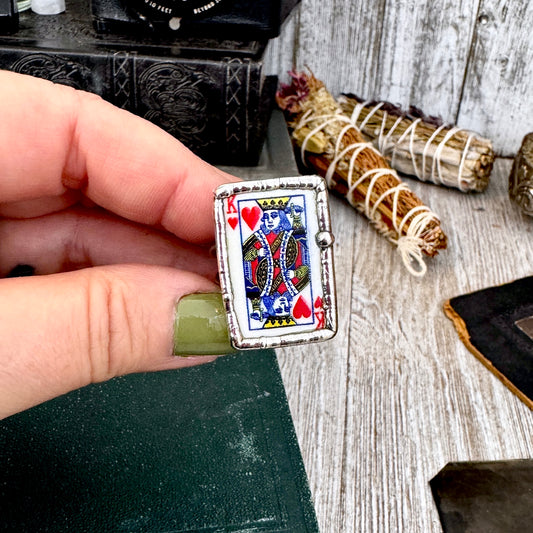Playing Games - King Of Hearts Playing Card Ring Fine Silver Size 7 9.5 / One of a Kind