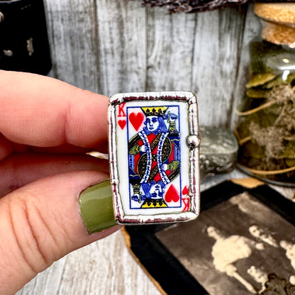 Playing Games - King Of Hearts Playing Card Ring Fine Silver Size 7 9.5 / One of a Kind FOXLARK