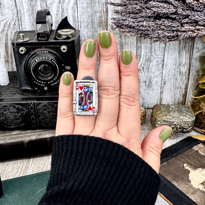 Playing Games - King Of Hearts Playing Card Ring Fine Silver Size 7 9.5 / One of a Kind FOXLARK