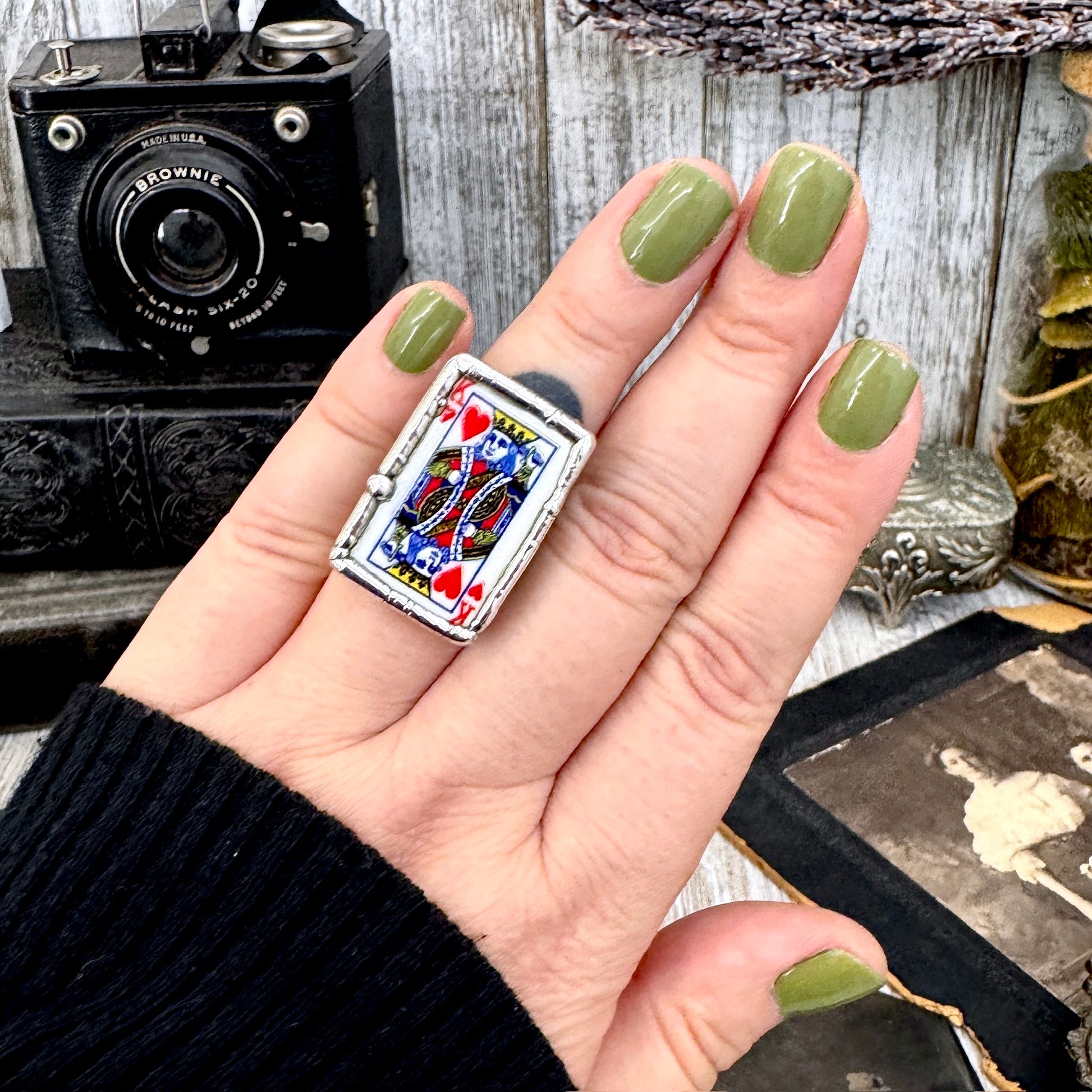 Playing Games - King Of Hearts Playing Card Ring Fine Silver Size 7 9.5 / One of a Kind FOXLARK