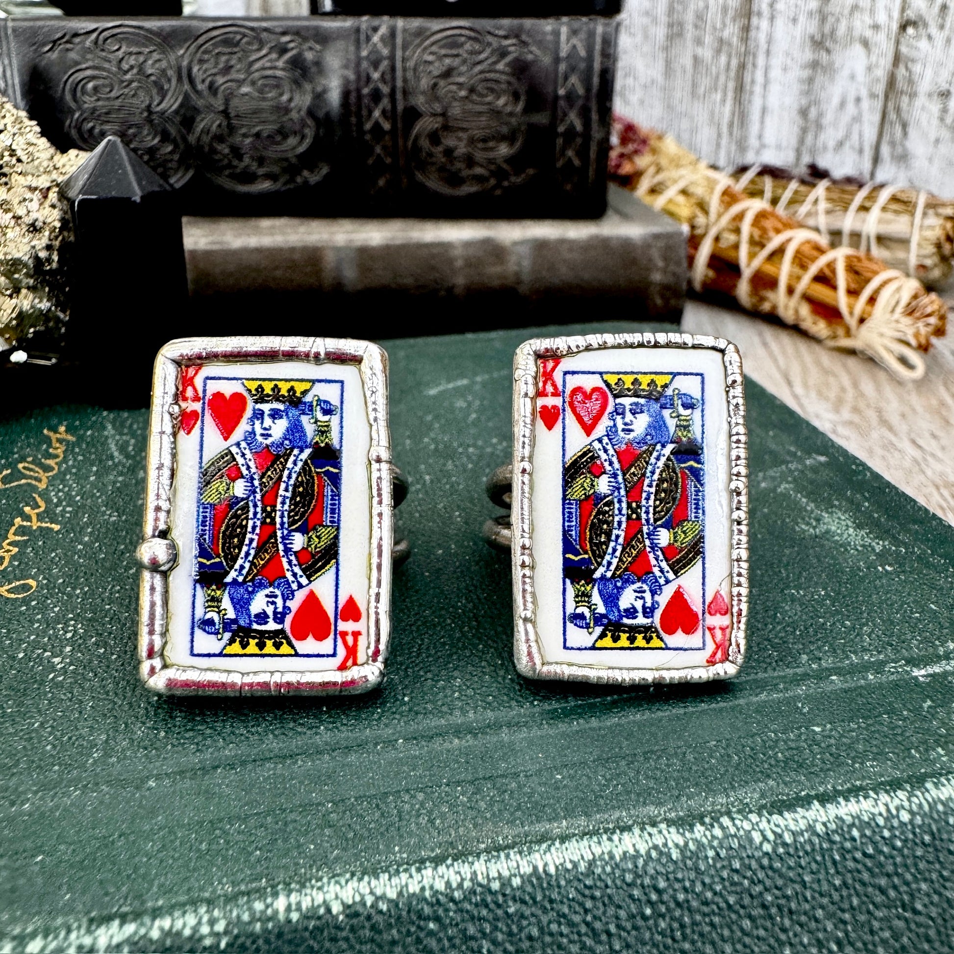 Playing Games - King Of Hearts Playing Card Ring Fine Silver Size 7 9.5 / One of a Kind FOXLARK
