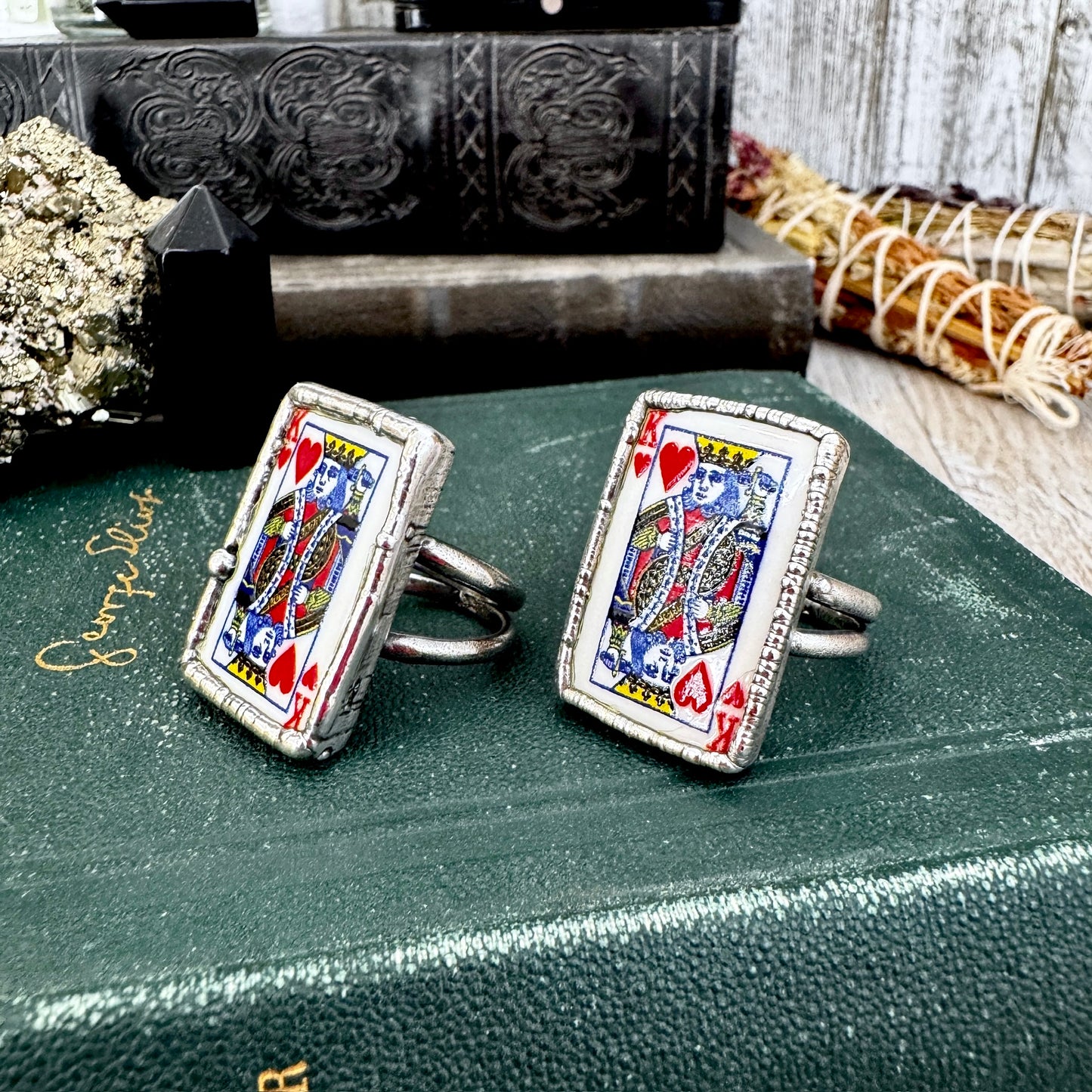 Playing Games - King Of Hearts Playing Card Ring Fine Silver Size 7 9.5 / One of a Kind FOXLARK