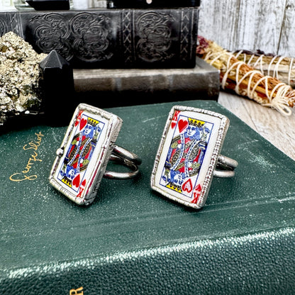 Playing Games - King Of Hearts Playing Card Ring Fine Silver Size 7 9.5 / One of a Kind FOXLARK