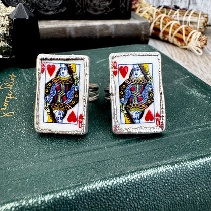 Playing Games - Queen Of Hearts Playing Card Ring Fine Silver Size 9 11 / One of a Kind FOXLARK