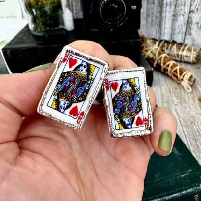 Playing Games - Queen Of Hearts Playing Card Ring Fine Silver Size 9 11 / One of a Kind FOXLARK