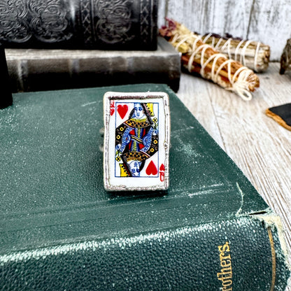 Playing Games - Queen Of Hearts Playing Card Ring Fine Silver Size 9 11 / One of a Kind FOXLARK