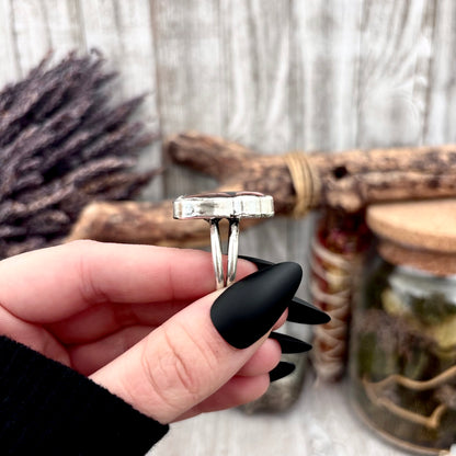 The Weirdlings - Printed Wooden Cabochon (resin sealed) Ring Fine Silver Size 9 / One of a Kind