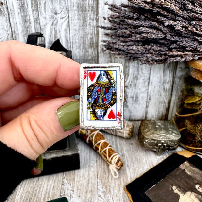 Playing Games - Queen Of Hearts Playing Card Ring Fine Silver Size 9 11 / One of a Kind FOXLARK