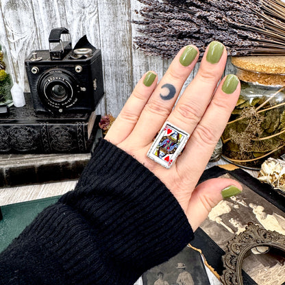 Playing Games - Queen Of Hearts Playing Card Ring Fine Silver Size 9 11 / One of a Kind FOXLARK