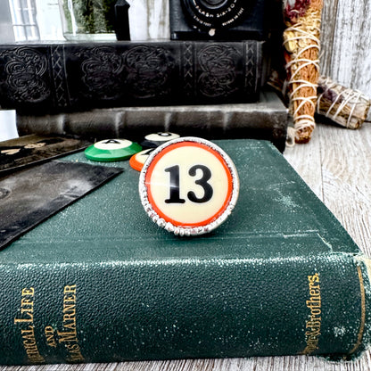 Playing Games - #13 Vintage Pool Ball Ring Fine Silver Size 10 / One of a Kind FOXLARK
