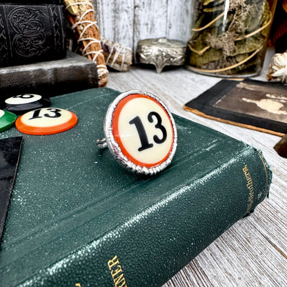 Playing Games - #13 Vintage Pool Ball Ring Fine Silver Size 10 / One of a Kind FOXLARK