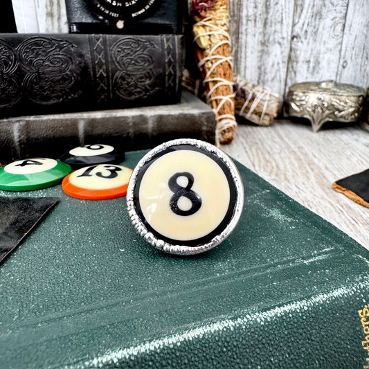 Playing Games - #8 Vintage Pool Ball Ring Fine Silver Size 8 / One of a Kind