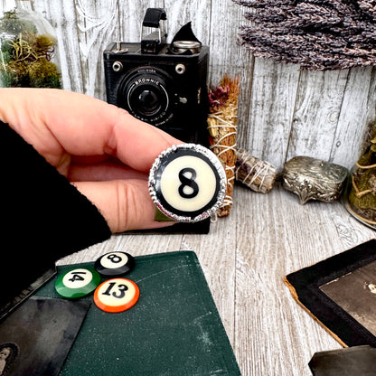 Playing Games - #8 Vintage Pool Ball Ring Fine Silver Size 10 / One of a Kind FOXLARK
