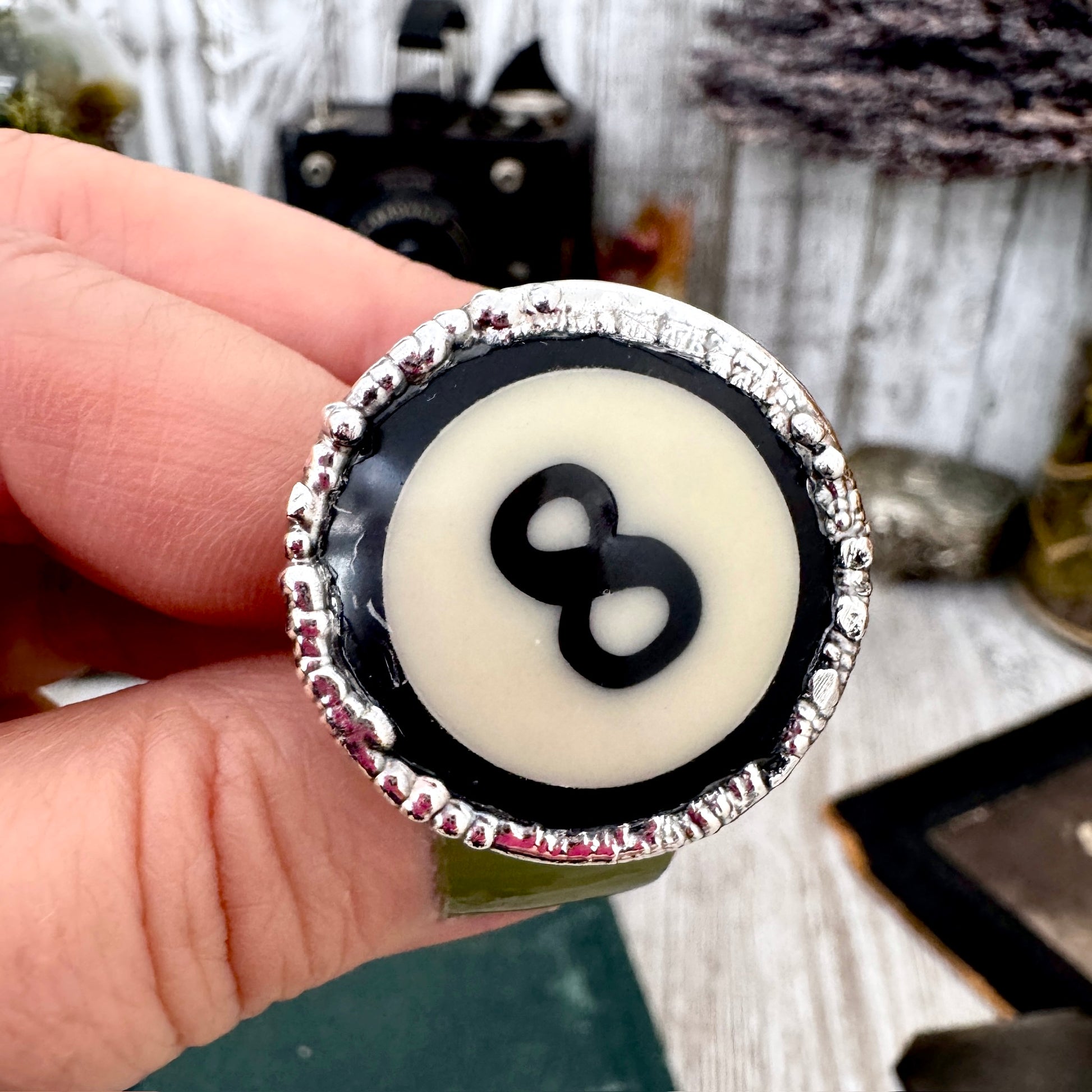 Playing Games - #8 Vintage Pool Ball Ring Fine Silver Size 10 / One of a Kind FOXLARK