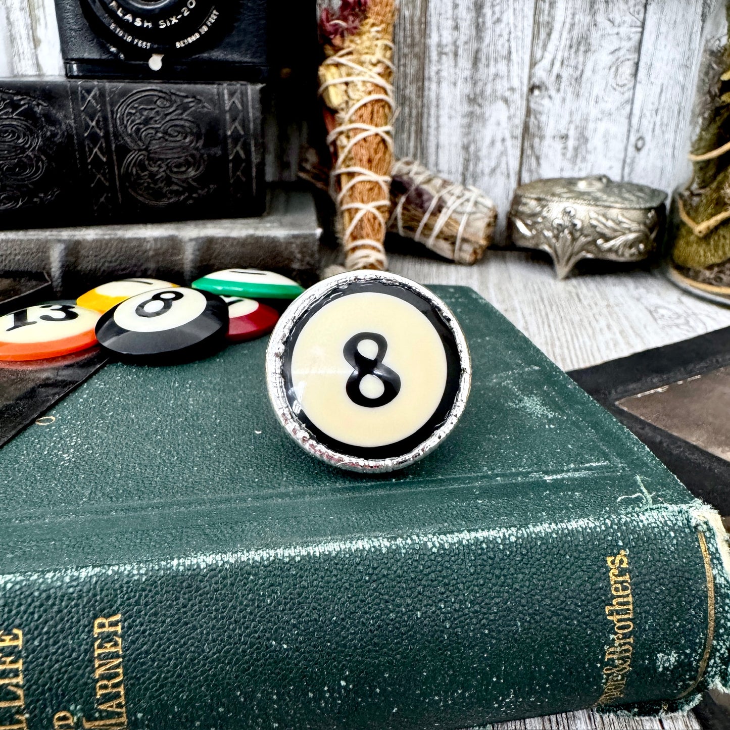 Playing Games - #8 Vintage Pool Ball Ring Fine Silver Size 8.5/ One of a Kind FOXLARK