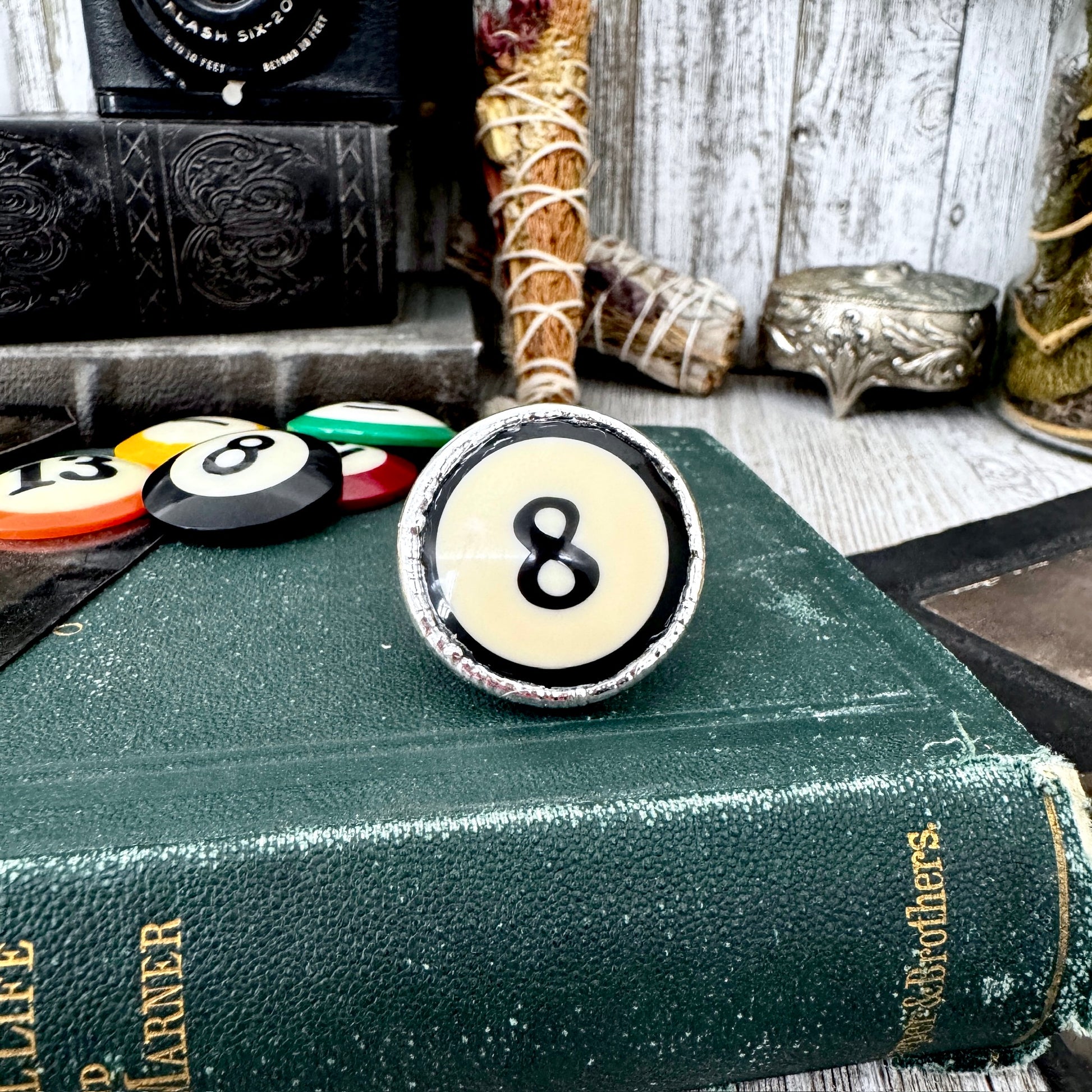 Playing Games - #8 Vintage Pool Ball Ring Fine Silver Size 8.5/ One of a Kind FOXLARK