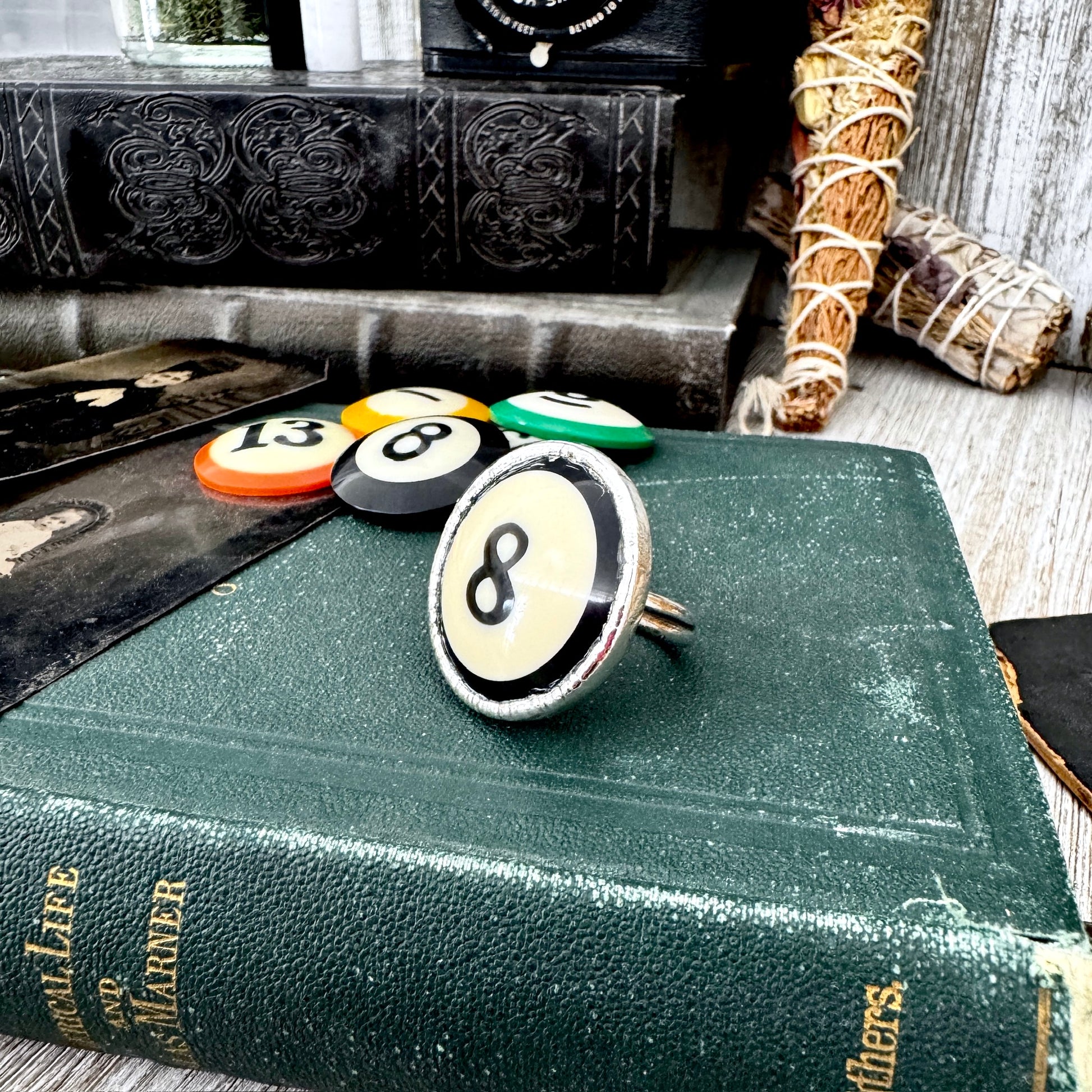 Playing Games - #8 Vintage Pool Ball Ring Fine Silver Size 8.5/ One of a Kind FOXLARK