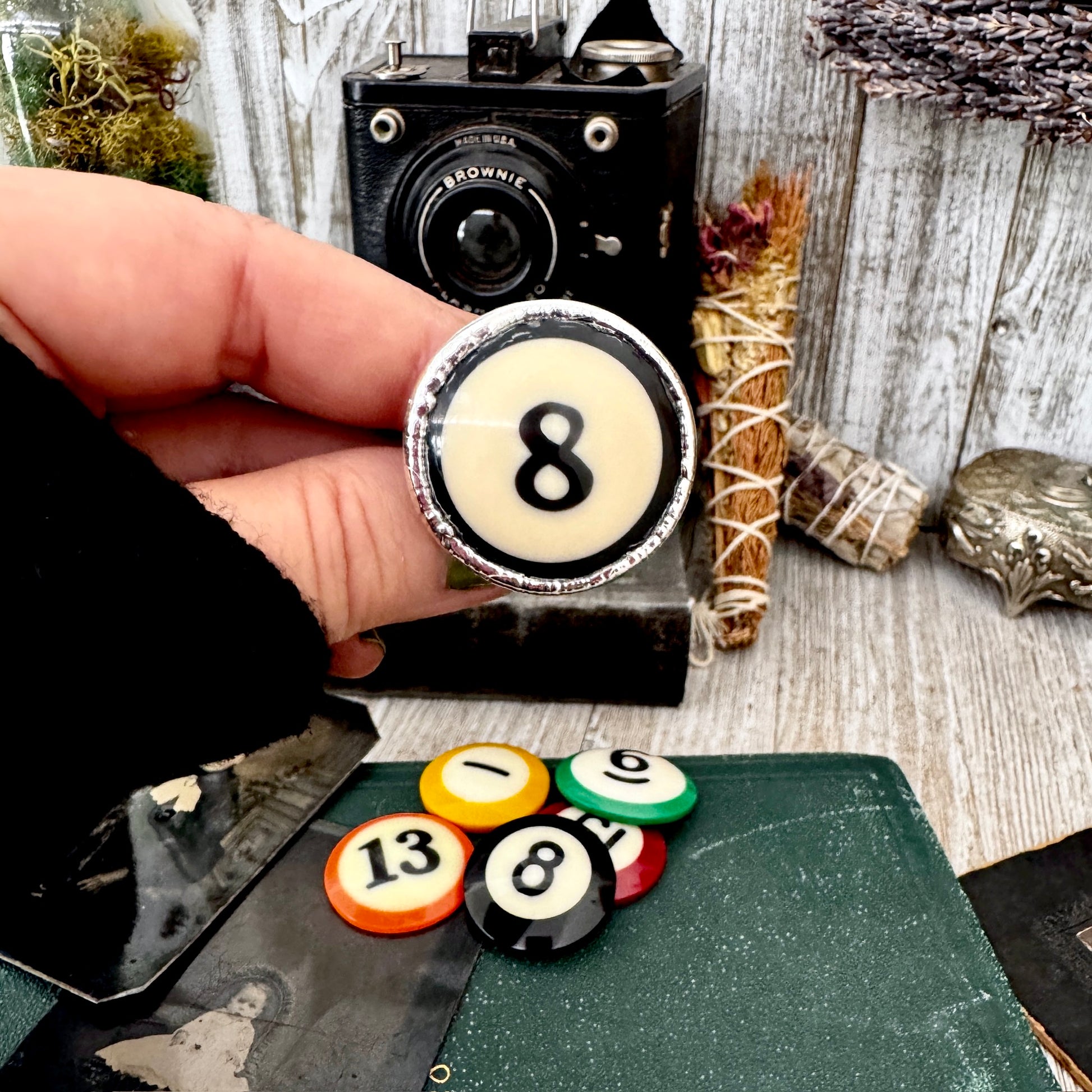 Playing Games - #8 Vintage Pool Ball Ring Fine Silver Size 8.5/ One of a Kind FOXLARK