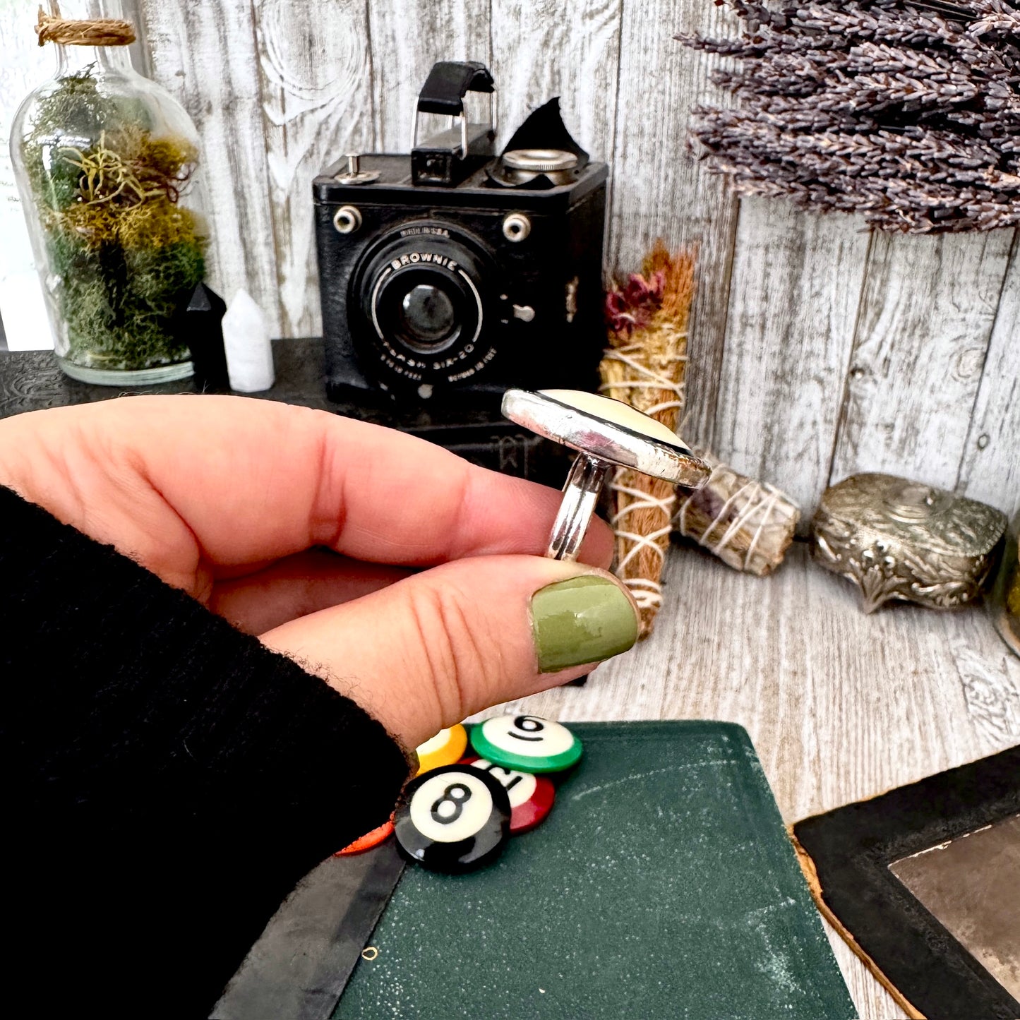 Playing Games - #8 Vintage Pool Ball Ring Fine Silver Size 8.5/ One of a Kind FOXLARK