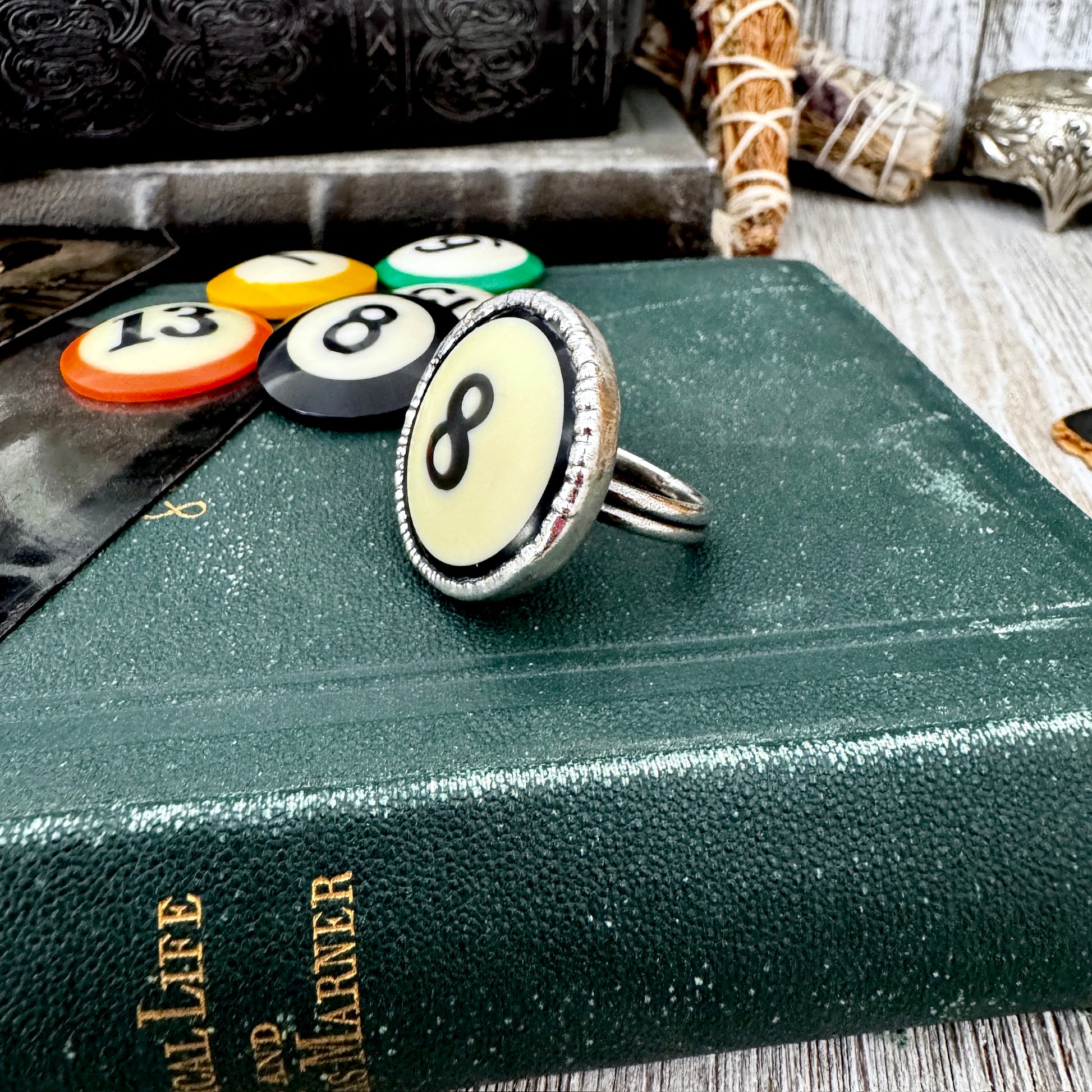 Playing Games - #8 Vintage Pool Ball Ring Fine Silver Size 10.5 / One of a Kind FOXLARK