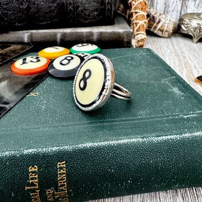 Playing Games - #8 Vintage Pool Ball Ring Fine Silver Size 10.5 / One of a Kind FOXLARK