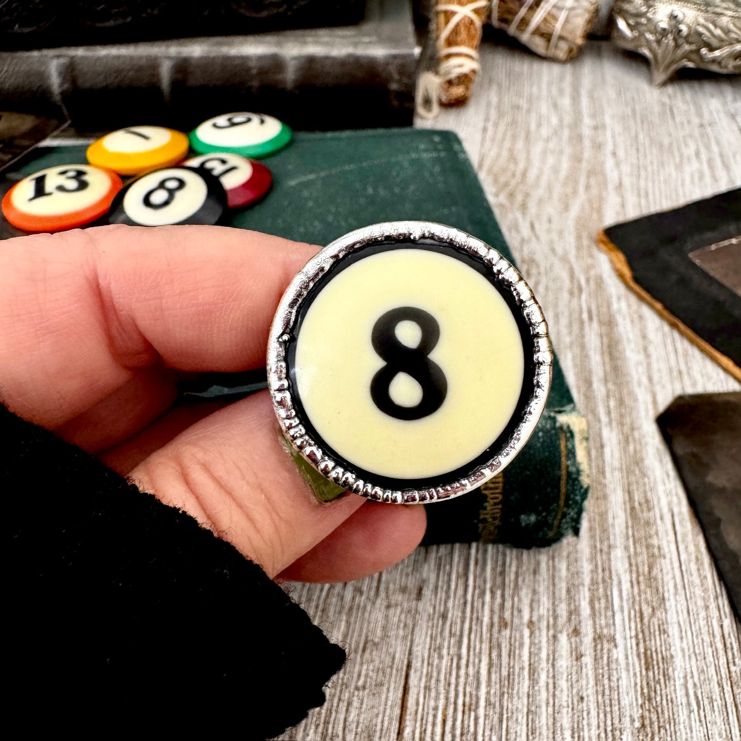 Playing Games - #8 Vintage Pool Ball Ring Fine Silver Size 10.5 / One of a Kind FOXLARK