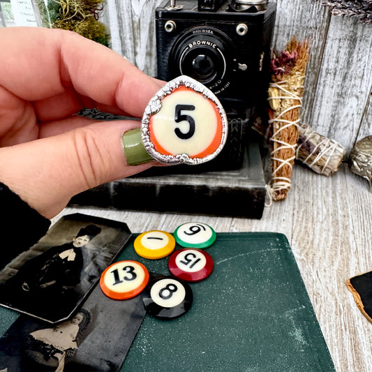 Playing Games - #5 Vintage Pool Ball Ring Fine Silver Size 8.5 / One of a Kind.