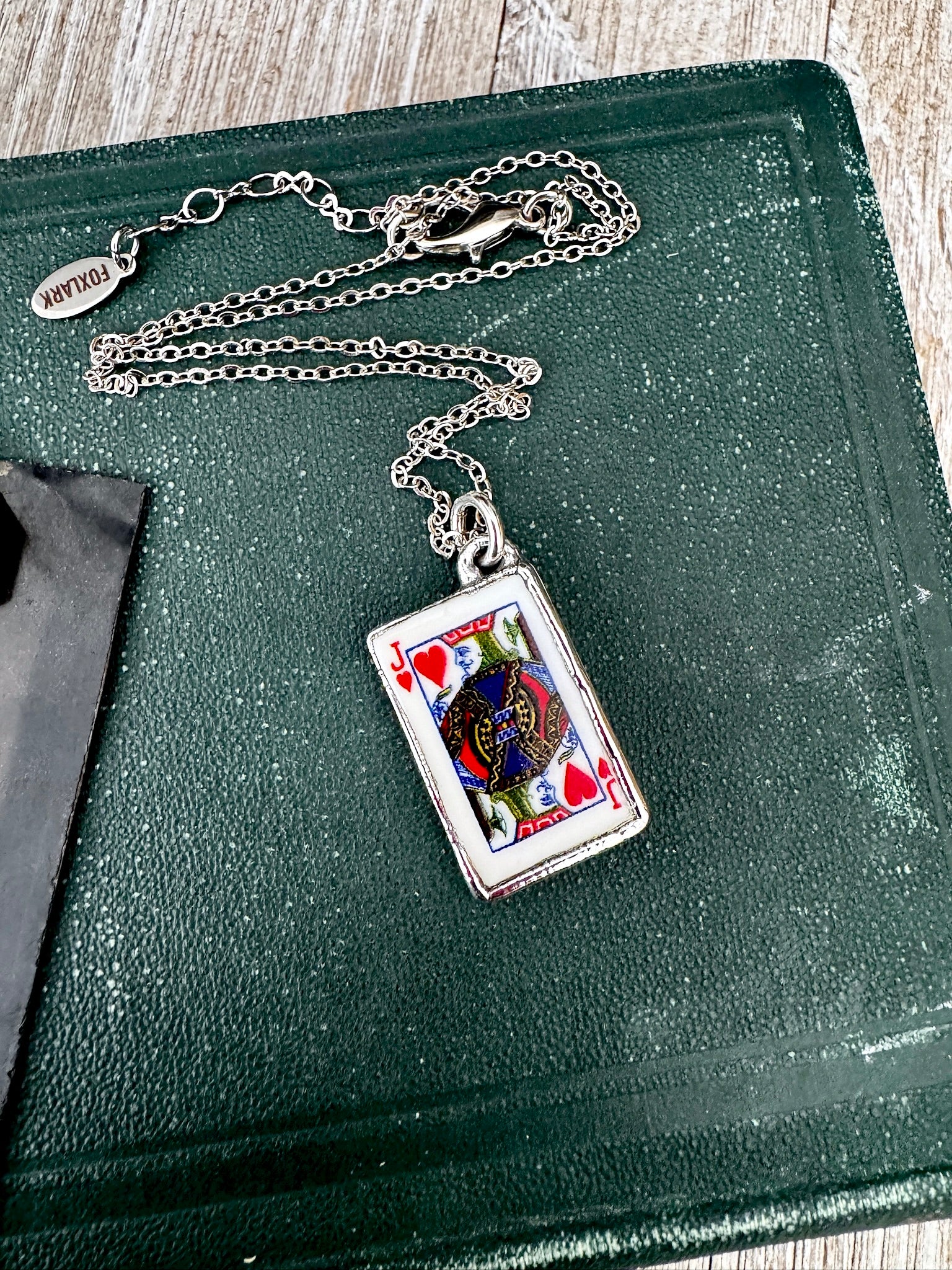 Playing Games - King Of Hearts Playing Card Necklace Fine Silver - One of a Kind FOXLARK