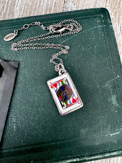 Playing Games - King Of Hearts Playing Card Necklace Fine Silver - One of a Kind FOXLARK