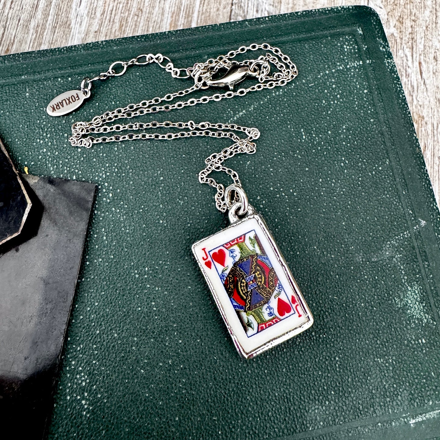 Playing Games - King Of Hearts Playing Card Necklace Fine Silver - One of a Kind FOXLARK