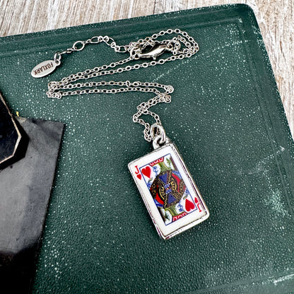 Playing Games - King Of Hearts Playing Card Necklace Fine Silver - One of a Kind FOXLARK