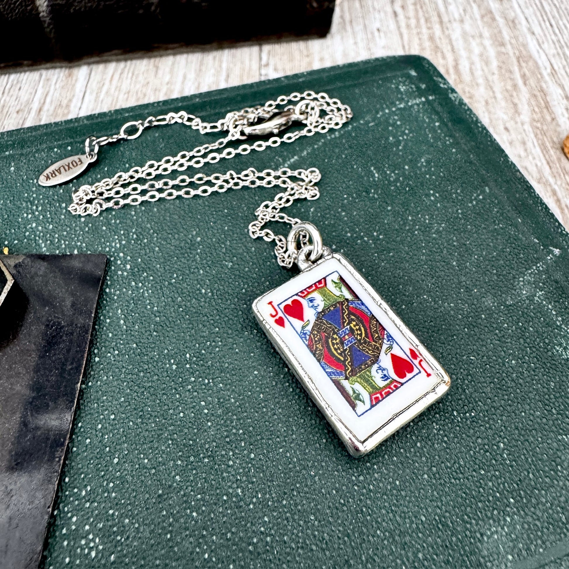 Playing Games - King Of Hearts Playing Card Necklace Fine Silver - One of a Kind FOXLARK