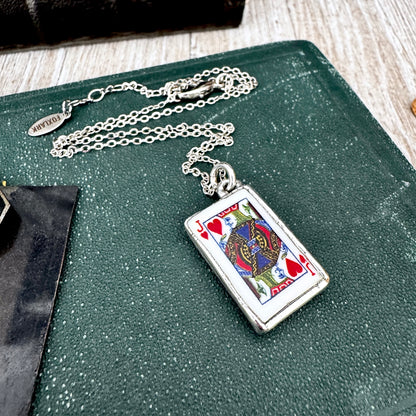 Playing Games - King Of Hearts Playing Card Necklace Fine Silver - One of a Kind FOXLARK