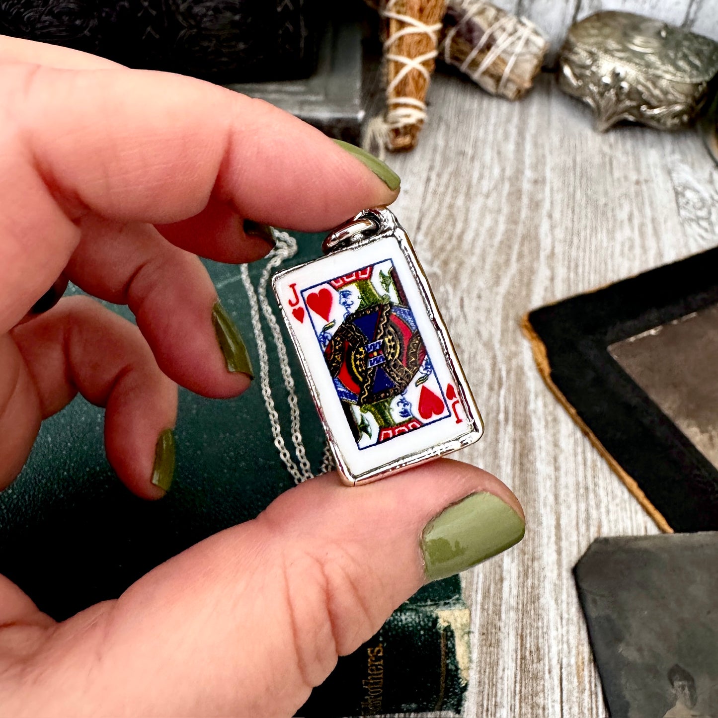 Playing Games - King Of Hearts Playing Card Necklace Fine Silver - One of a Kind FOXLARK