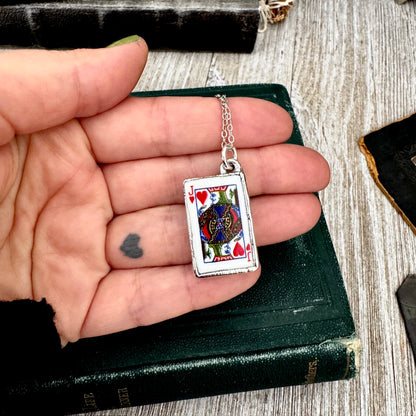 Playing Games - King Of Hearts Playing Card Necklace Fine Silver - One of a Kind FOXLARK