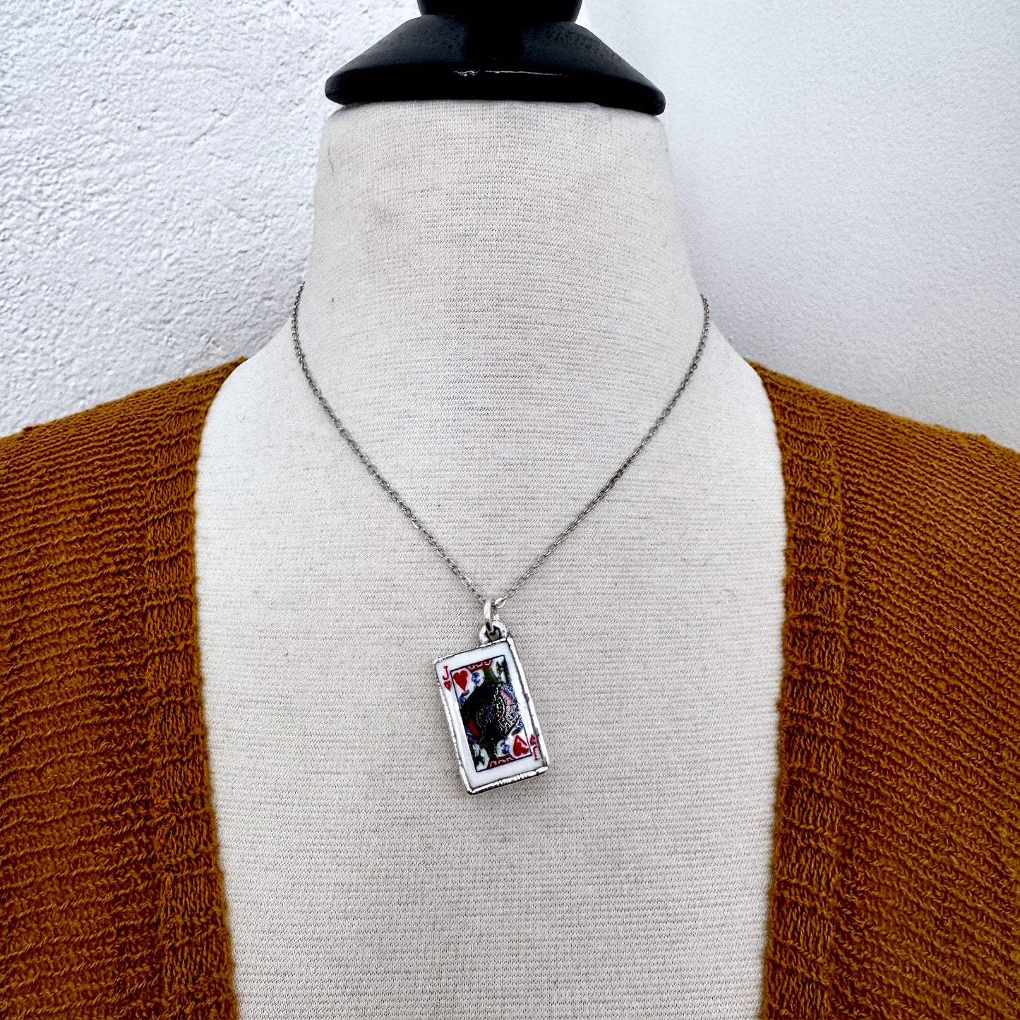 Playing Games - King Of Hearts Playing Card Necklace Fine Silver - One of a Kind FOXLARK