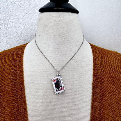 Playing Games - King Of Hearts Playing Card Necklace Fine Silver - One of a Kind FOXLARK