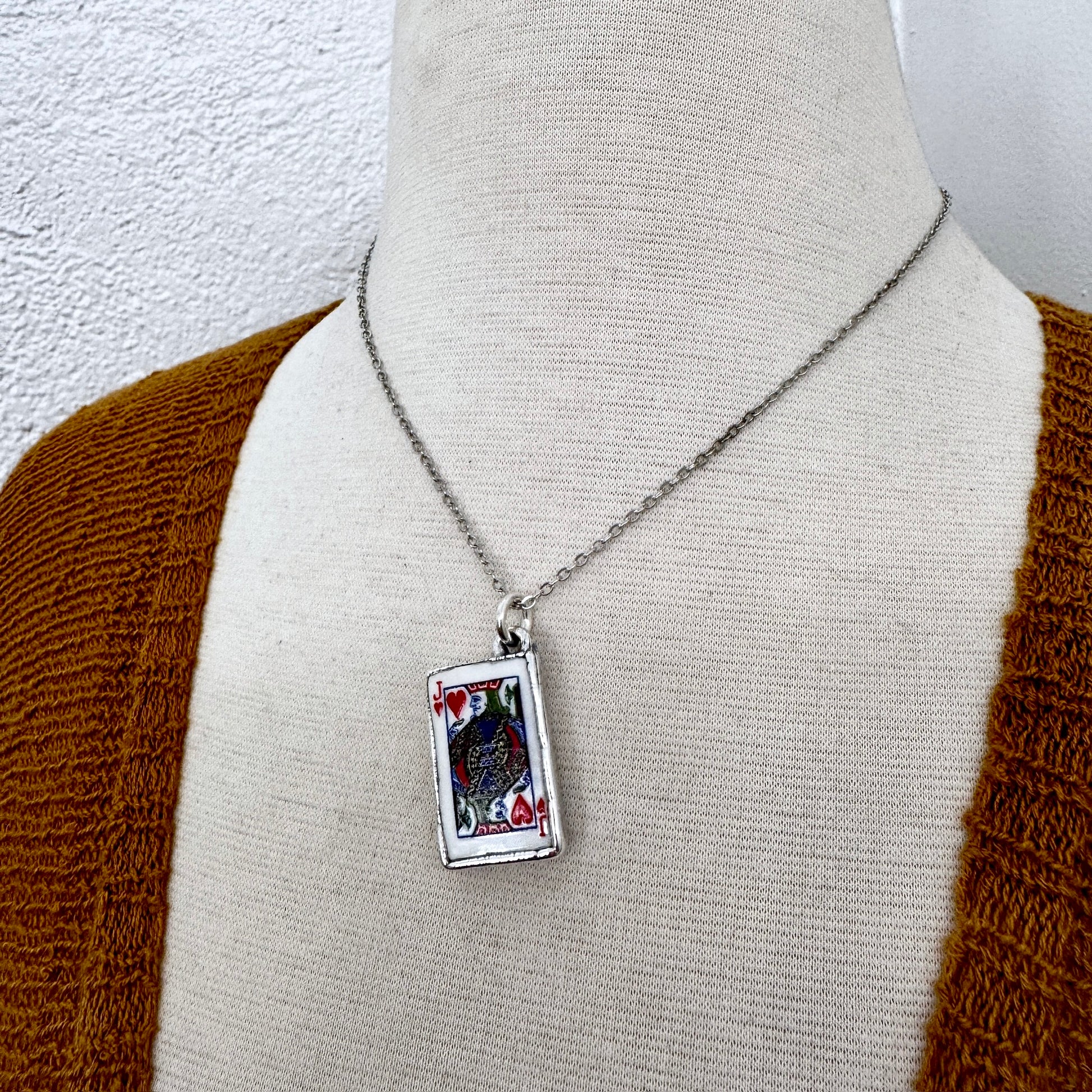 Playing Games - King Of Hearts Playing Card Necklace Fine Silver - One of a Kind FOXLARK