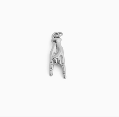 Rock On Hand Charm stainless steel pendant necklace from the Lucky Charm Bar at Foxlark