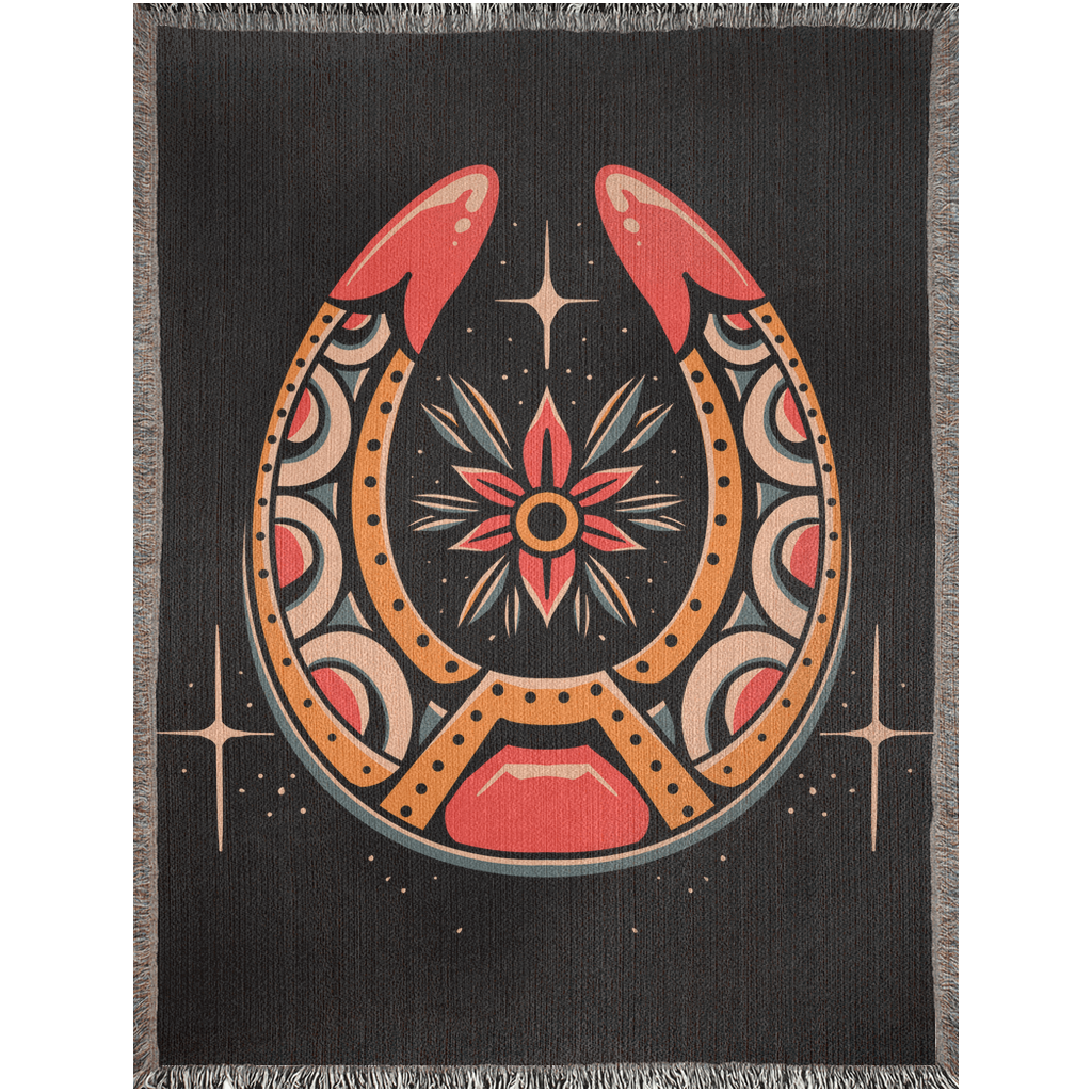 Horseshoe Traditional Tattoo Style - Woven Blanket - Foxlark Crystal Jewelry