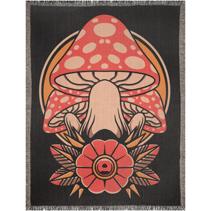 Mushroom Traditional Tattoo Style - Woven Blanket